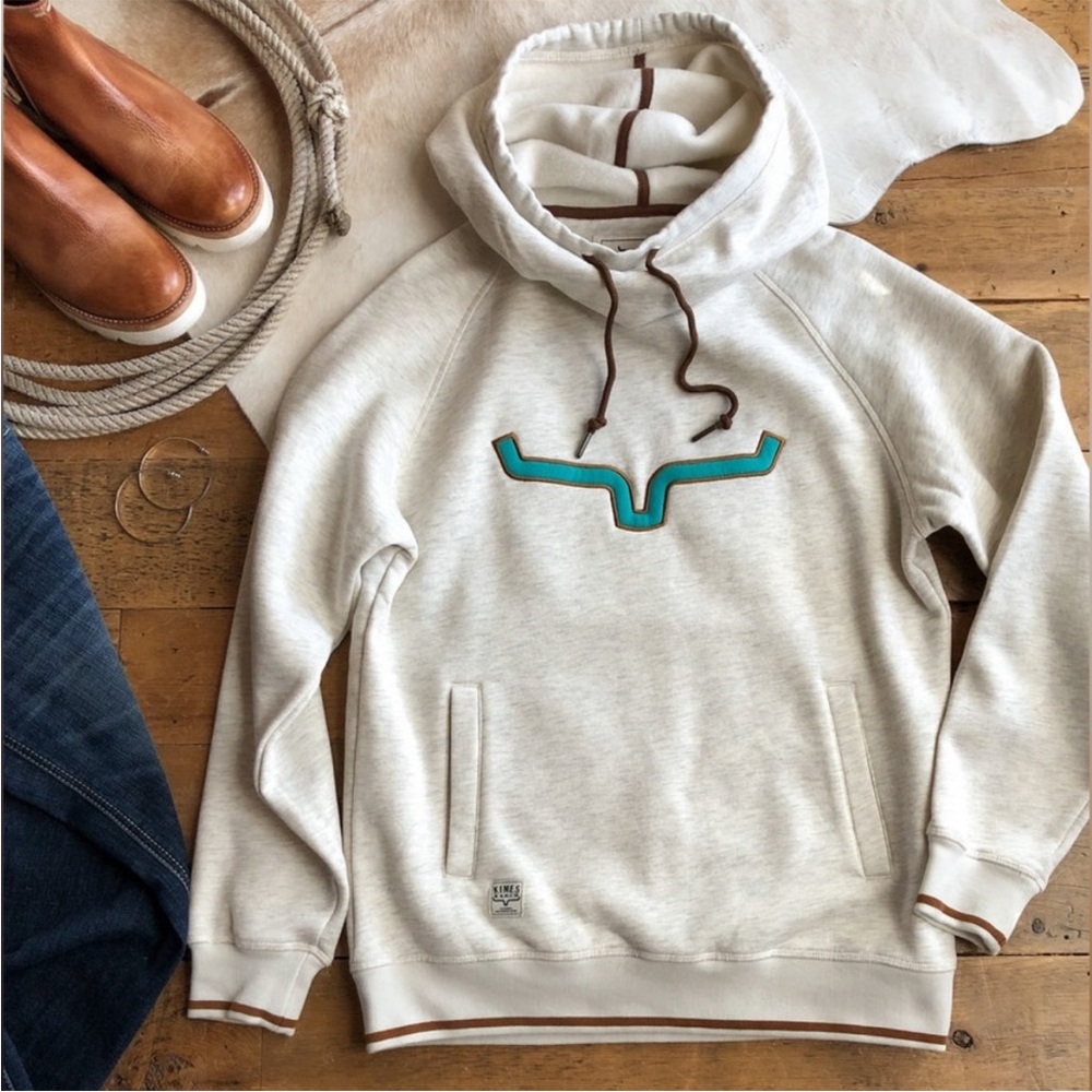 Kimes Ranch Men’s The Warwick Hoodie | Size Medium | Beige and Teal